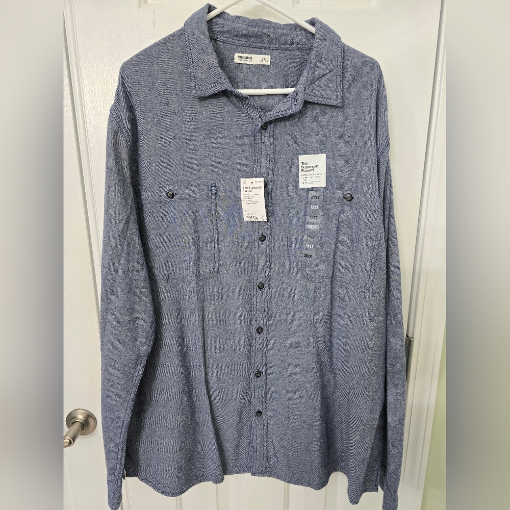 Sonoma Blue Casual Button Down Supersoft Flannel Shirt Mens 2XLT NWT 100% Cotton